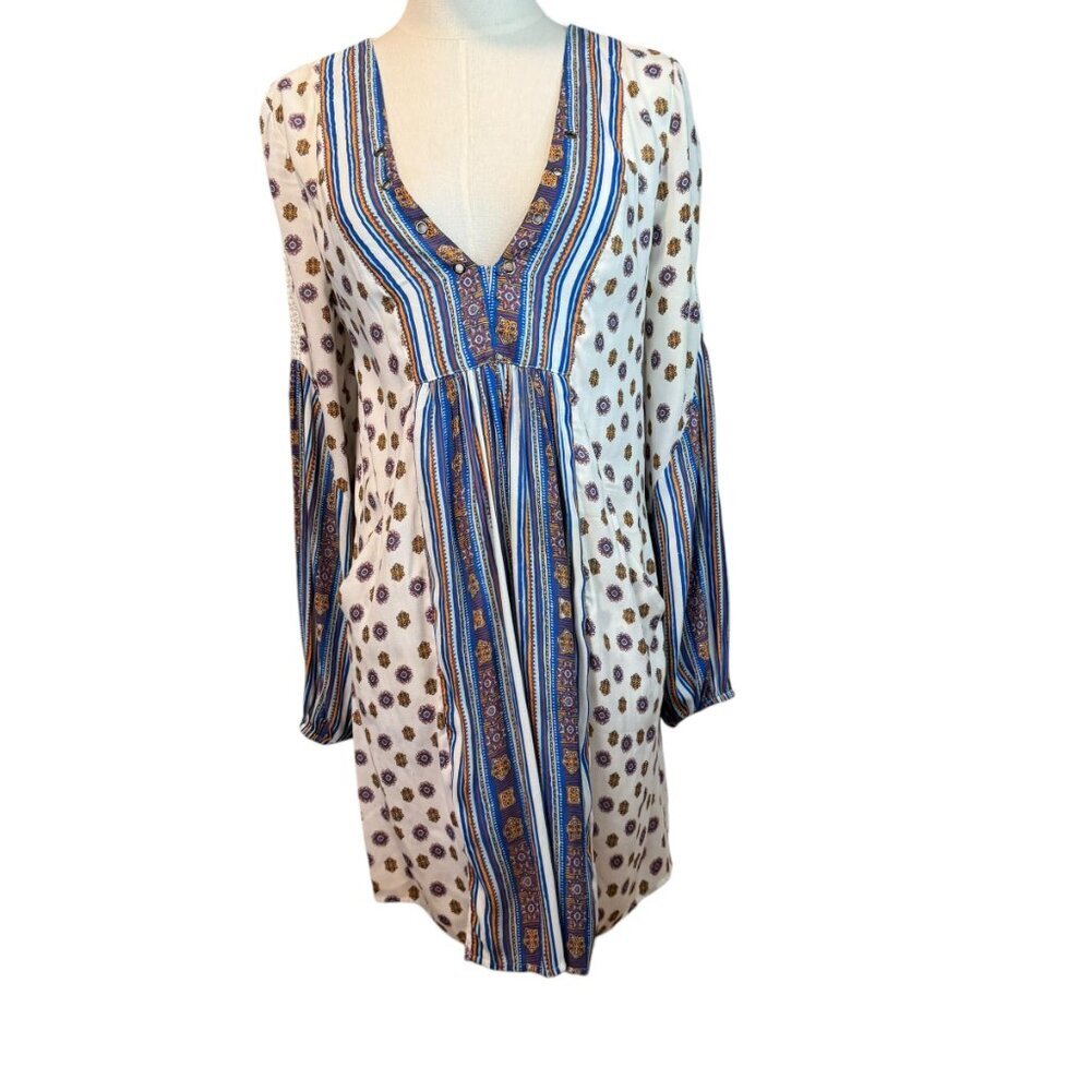Free People Boho Mini swing dress, Blusson sleeves, pockets Size XS